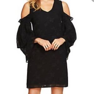 NWT CECE Cold Shoulder Long Bell Sleeve Black Dress Size 0